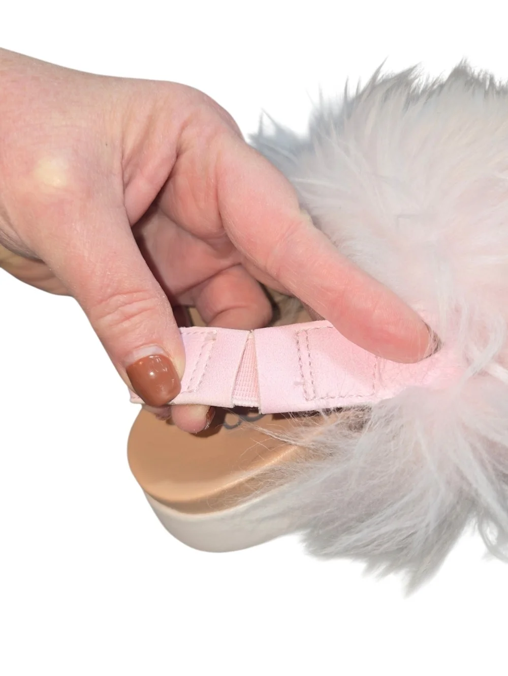 UGG Holly Fluffy Sandals Kids Seashell Pink Sheepskin Velcro Strap NWOT Girls 4